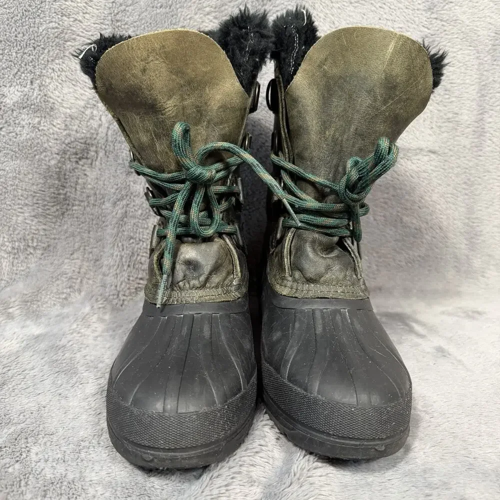Sorel Badger Winter Boots Womens 7 Olive Leather Waterproof Snow Boots Canada
